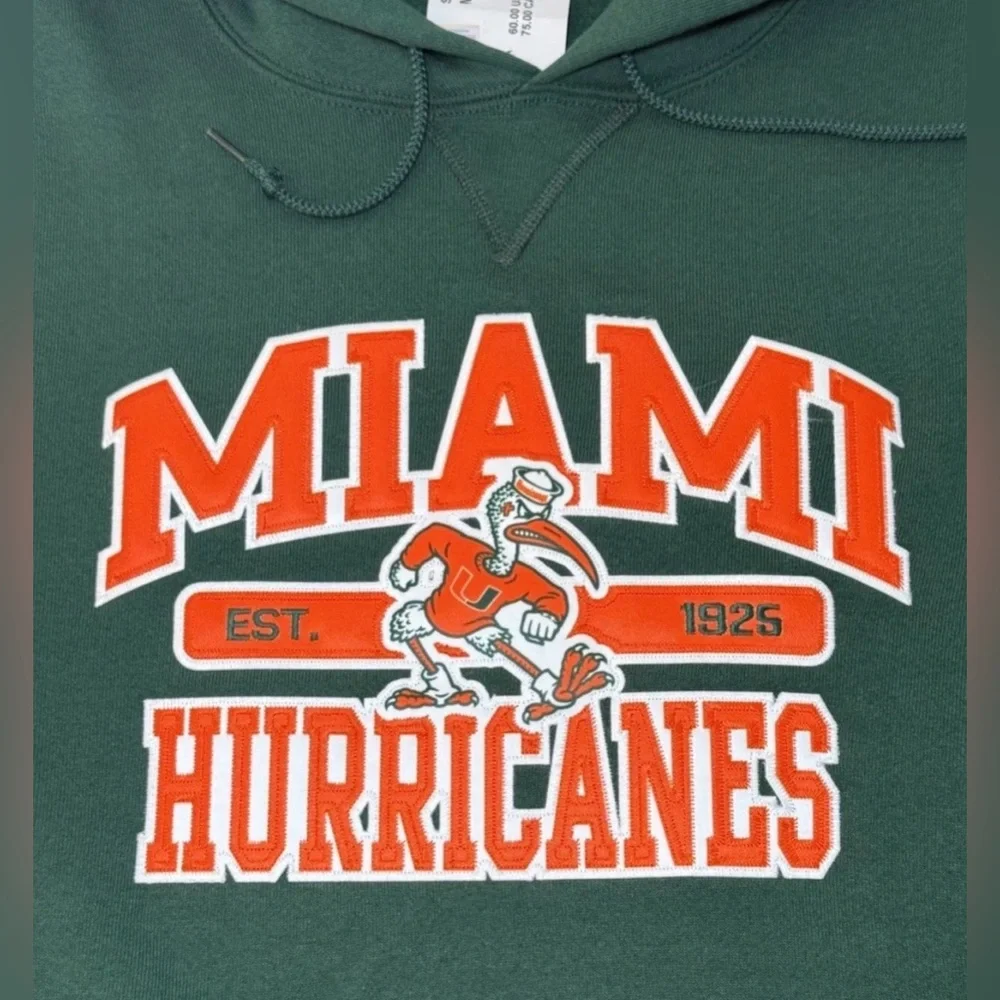 NWT Miami Hurricanes Hoodie Mens Sz M Embroidered Green NCAA Russell Sweatshirt - Picture 5 of 12